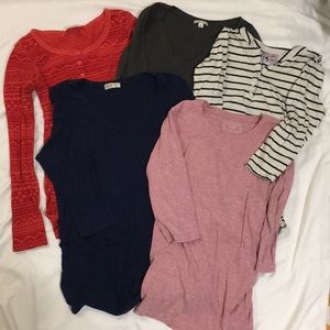 5 tops Long sleeve & 3/4 sleeve maternity top lot